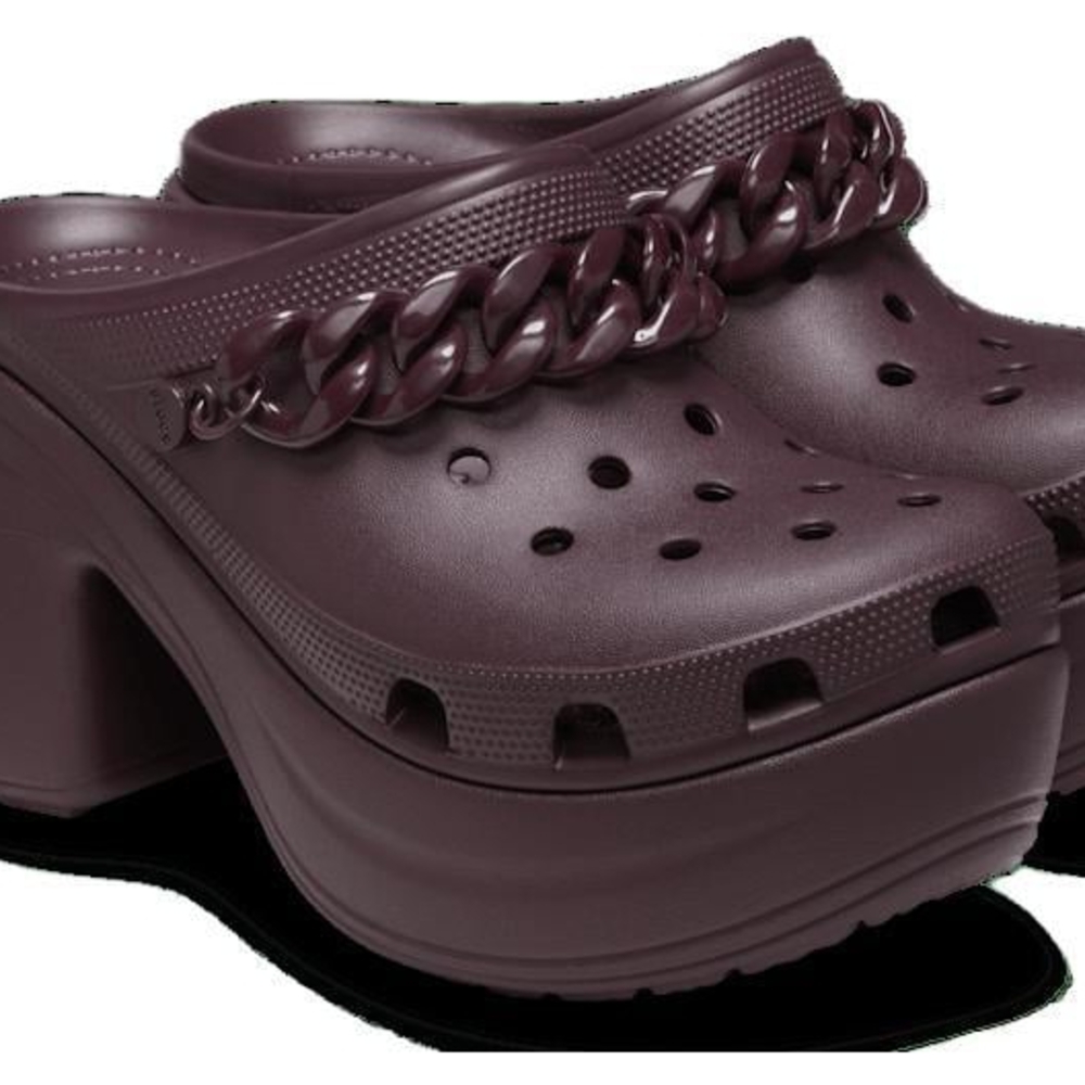 CROCS Burgundy Platform Mules with Chain Accent